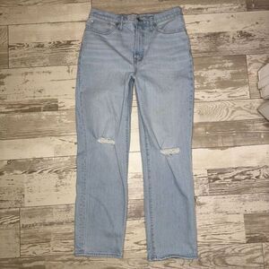 Madewell Women's 29 Blue Denim Ripped The Perfect Vintage Straight Leg High Rise